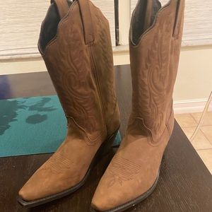 Brown leather cowboy boots